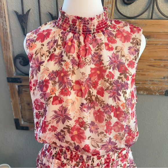 NWT 1. State Floral High Shirred Neck Sleeveless Ruffle Skirt Mini Dress -Sz XL - Picture 4 of 16